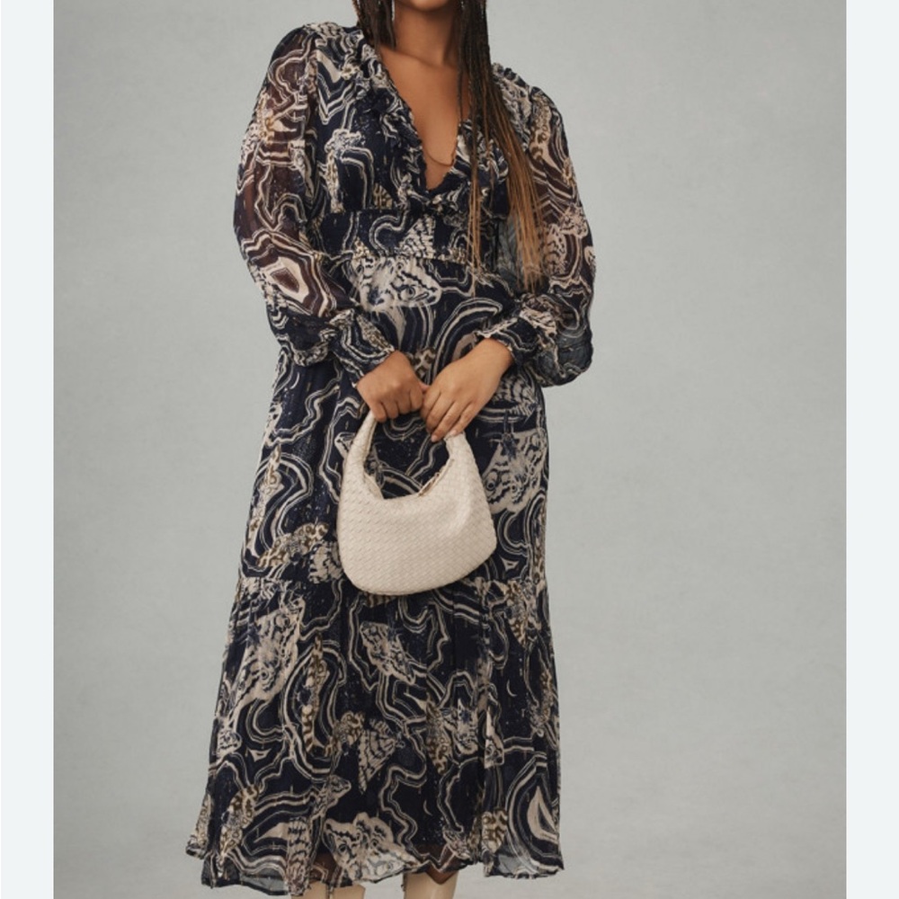 ANTHROPOLOGIE PRINTER JOHNSON Long Sleeve V-neck midi dress NWT 2x